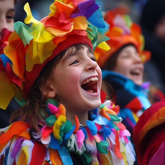 Kind singt laut im Karnevalskostüm
