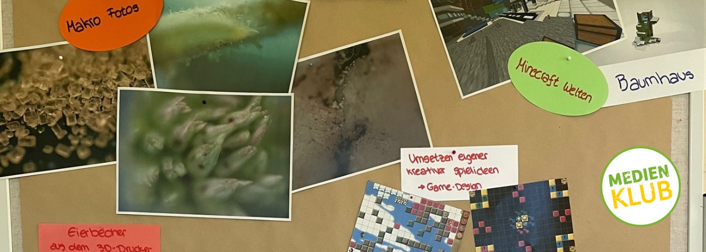 Collage von Ergebnissen von Kindern und Jugendlichen aus dem Medienklub Kreativ